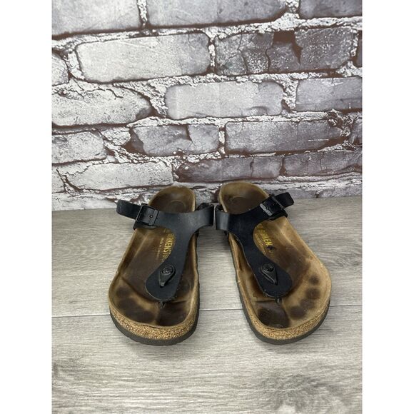 Birkenstock Gizeh Black Leather Thong Cork Strap Sandals Women Sz 37EU/6.5M US - Picture 2 of 16
